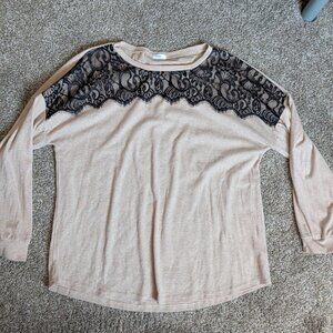 Naggoo Midweight Tan/Black Size Womens XXL Lace Long Sleeve Blouse/Top